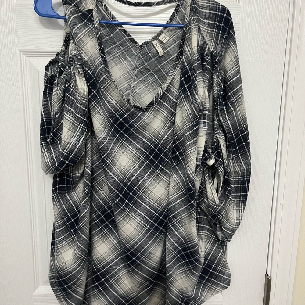 Plaid Cold Shoulder Top